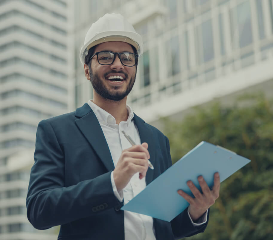 Business man in hard hat.