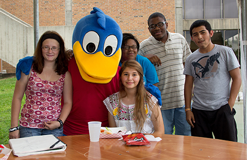 Group of students with Comet the Duck.