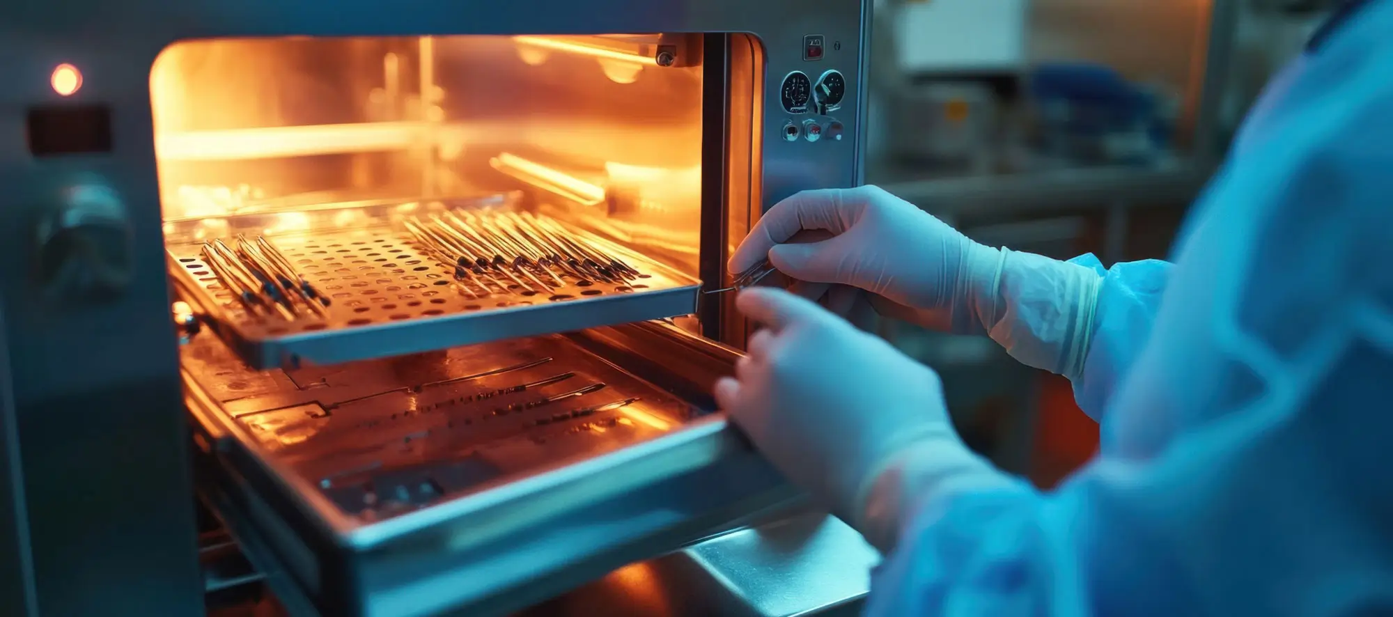 Sterilizing medical instruments in autoclave
