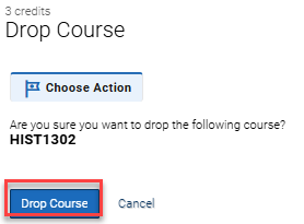 Selecting drop course action screenshot