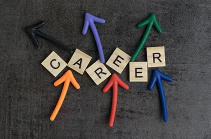 Graphic with color arrows and blocks that spell CAREER.