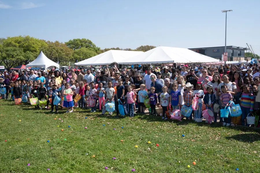 Group of kids on hill for easter egg hunt