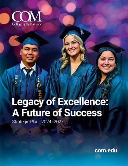 Brightly colored background with 3 graduating students