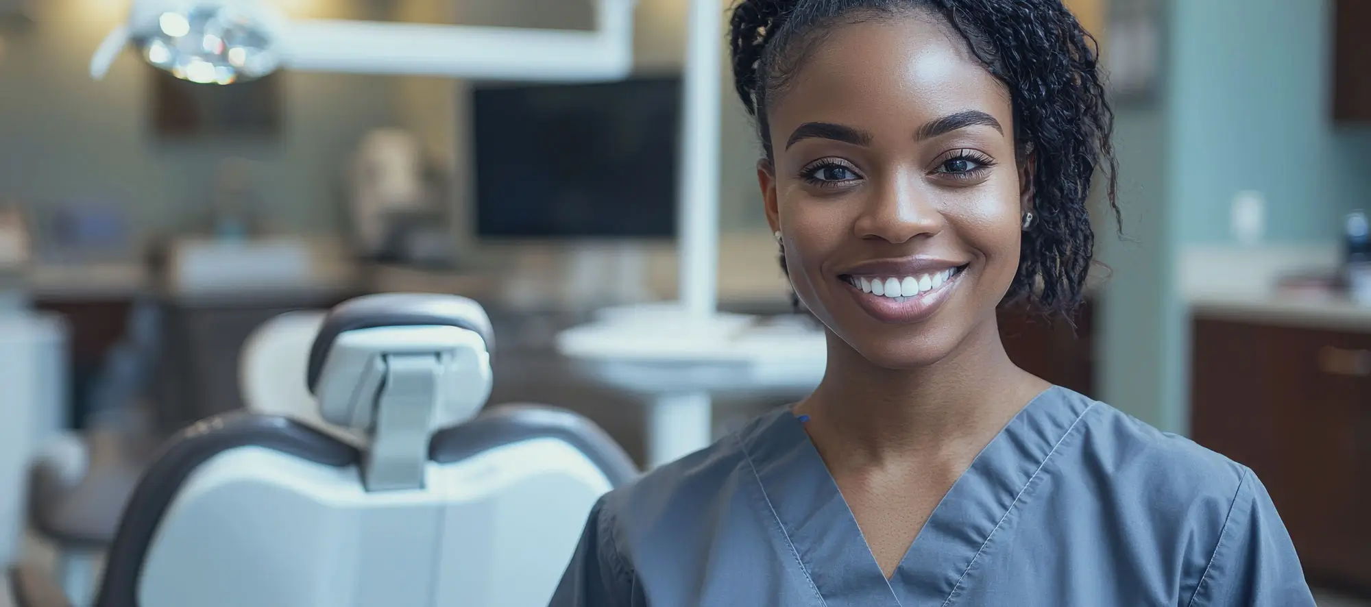 Young female dental student in lab