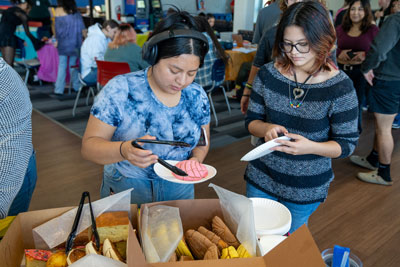 Students getting food